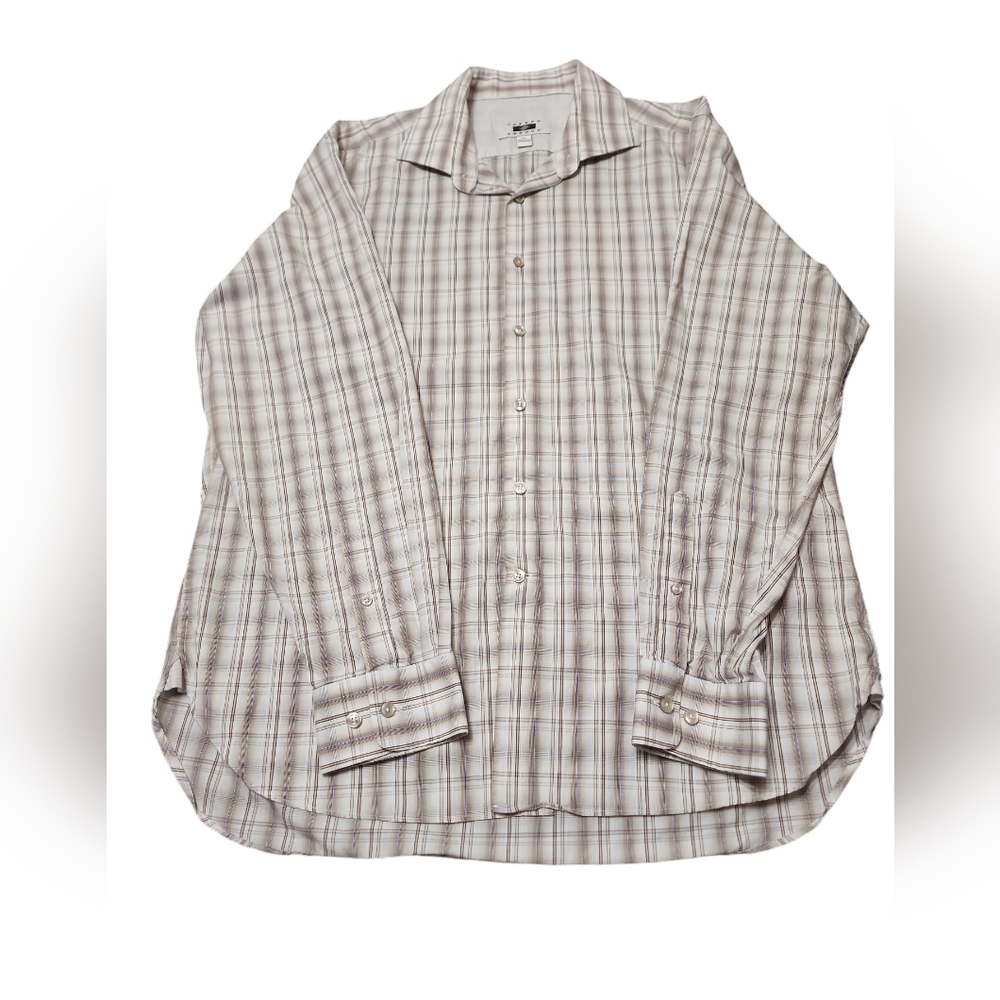Joseph Abboud XL stripped brown king sleeve shirt button up
